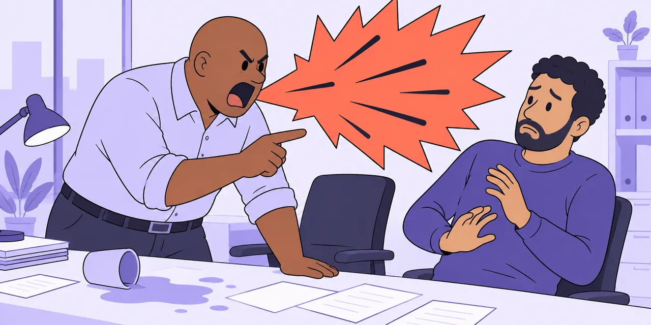 A scene showing “blow up” meaning “become very angry”.