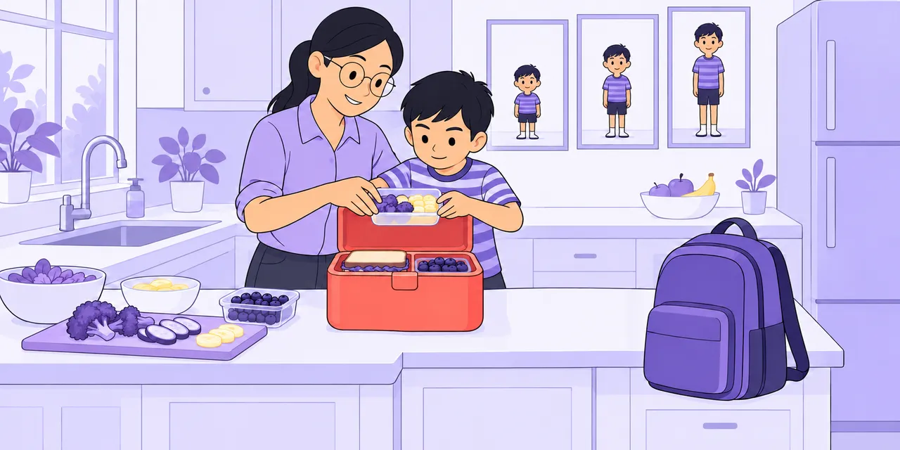 A scene showing “bring up” meaning “raise a child”.