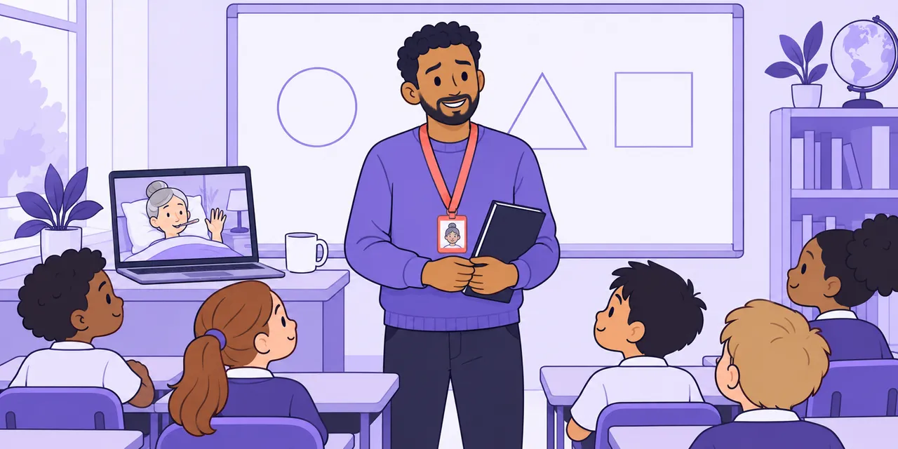A scene showing “fill in” meaning “do someone’s job for a while”.