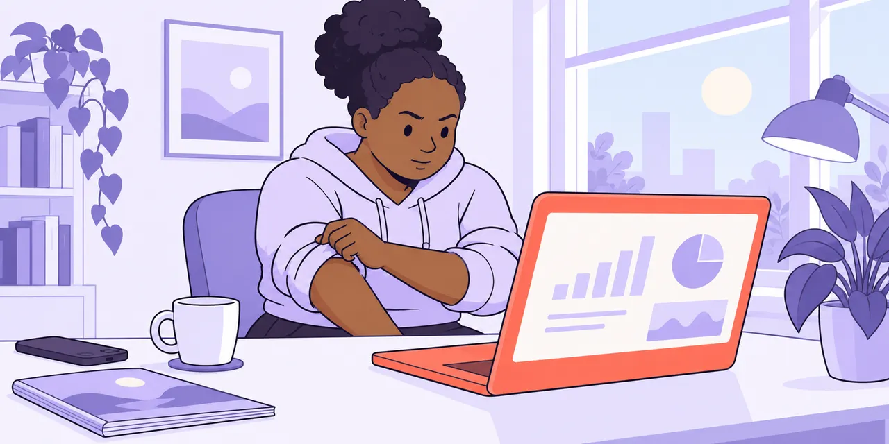 A woman rolls up her sleeves at her desk and opens her laptop, her phone pushed aside, ready to work.