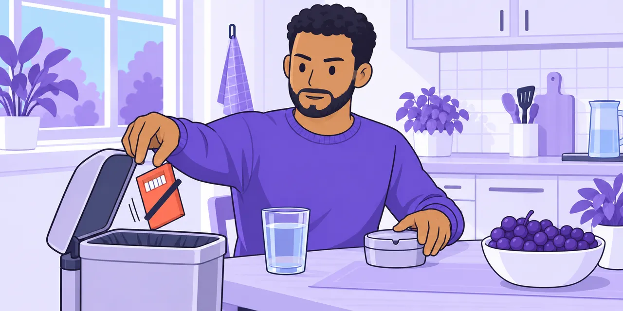 A scene showing “give up” meaning “quit a habit”.