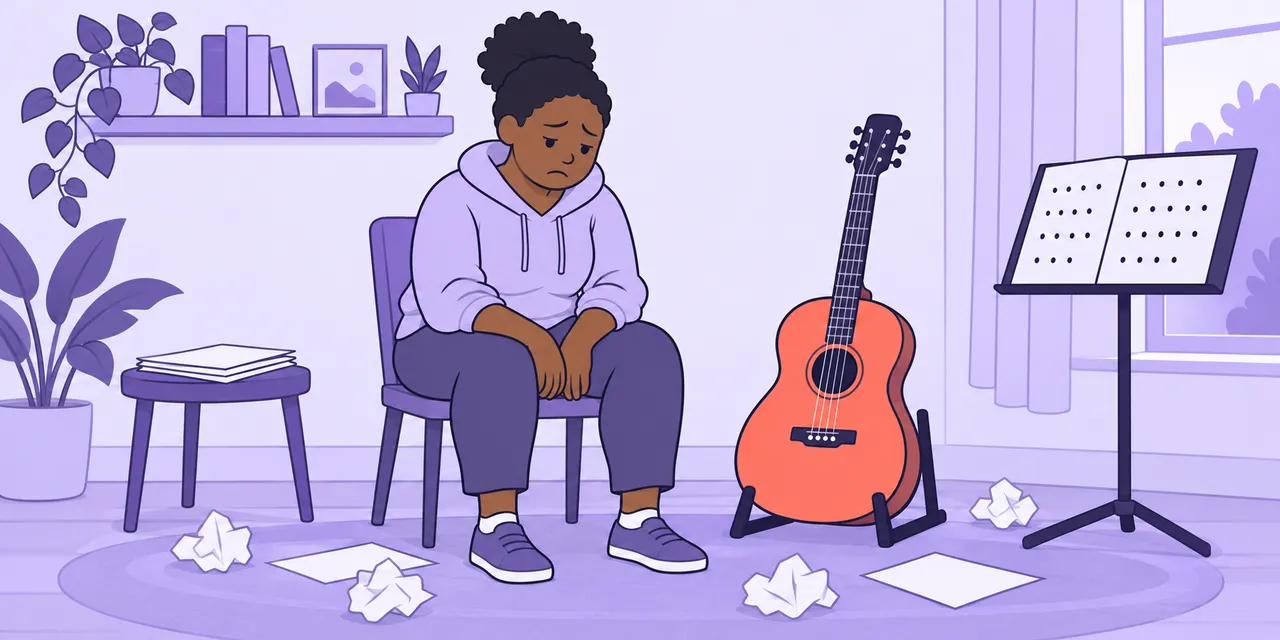 A scene showing “give up” meaning “stop trying”.