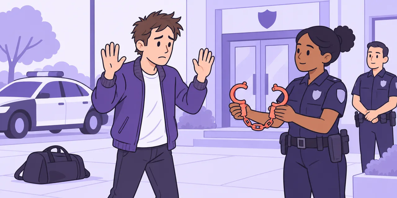 A scene showing “give up” meaning “surrender to authorities”.