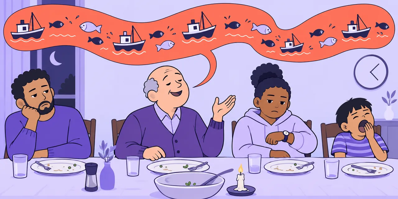 A scene showing “go on” meaning “talk for too long”.