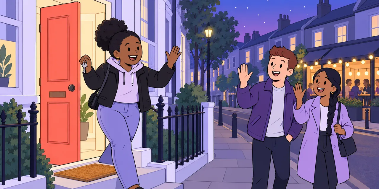 A scene showing “go out” meaning “leave home to have fun”.