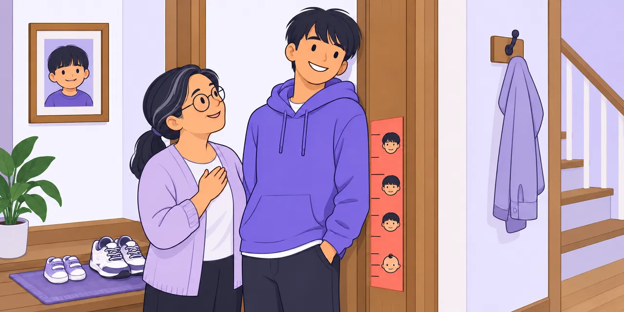 A scene showing “grow up” meaning “become an adult”.