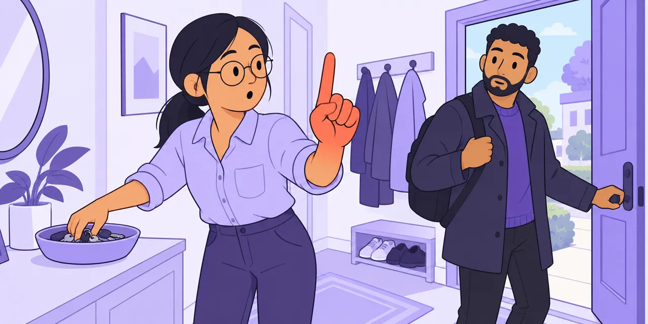 A scene showing “hang on” meaning “wait a moment”.