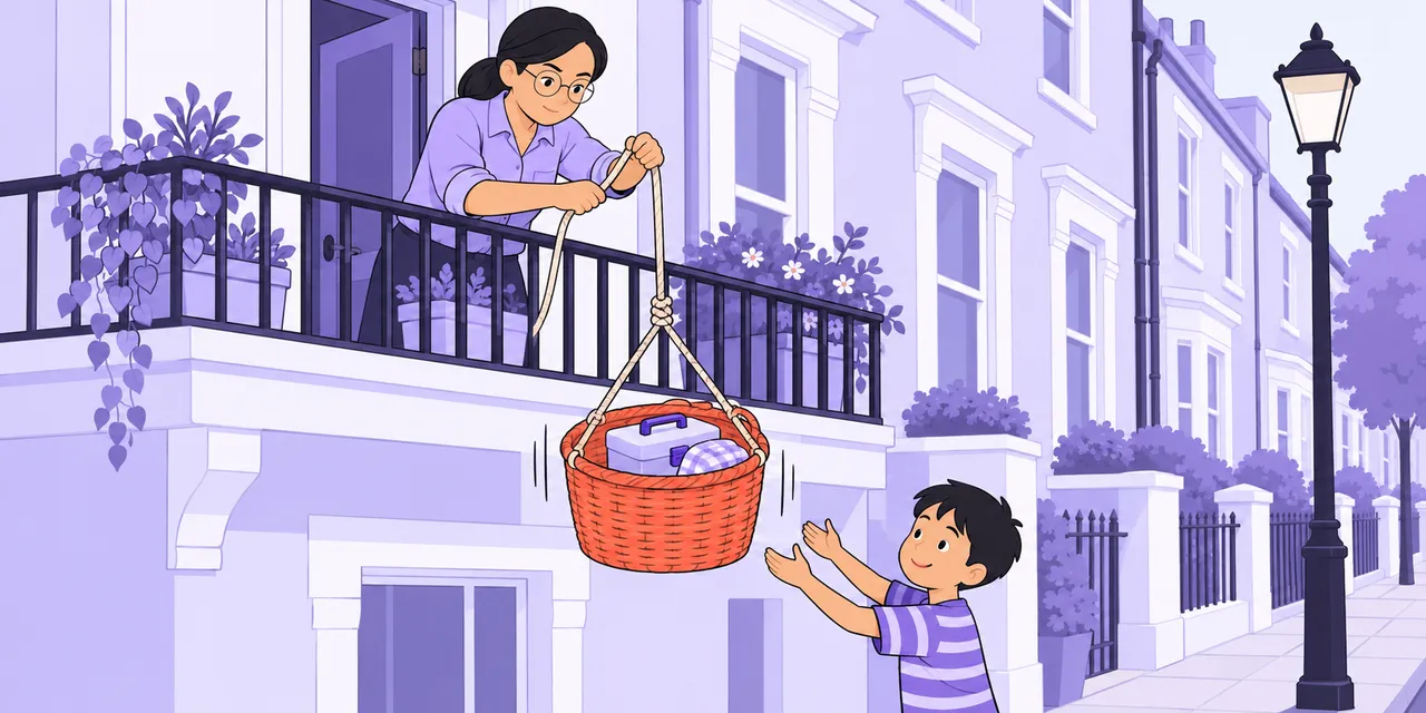 A scene showing “let down” meaning “lower slowly”.