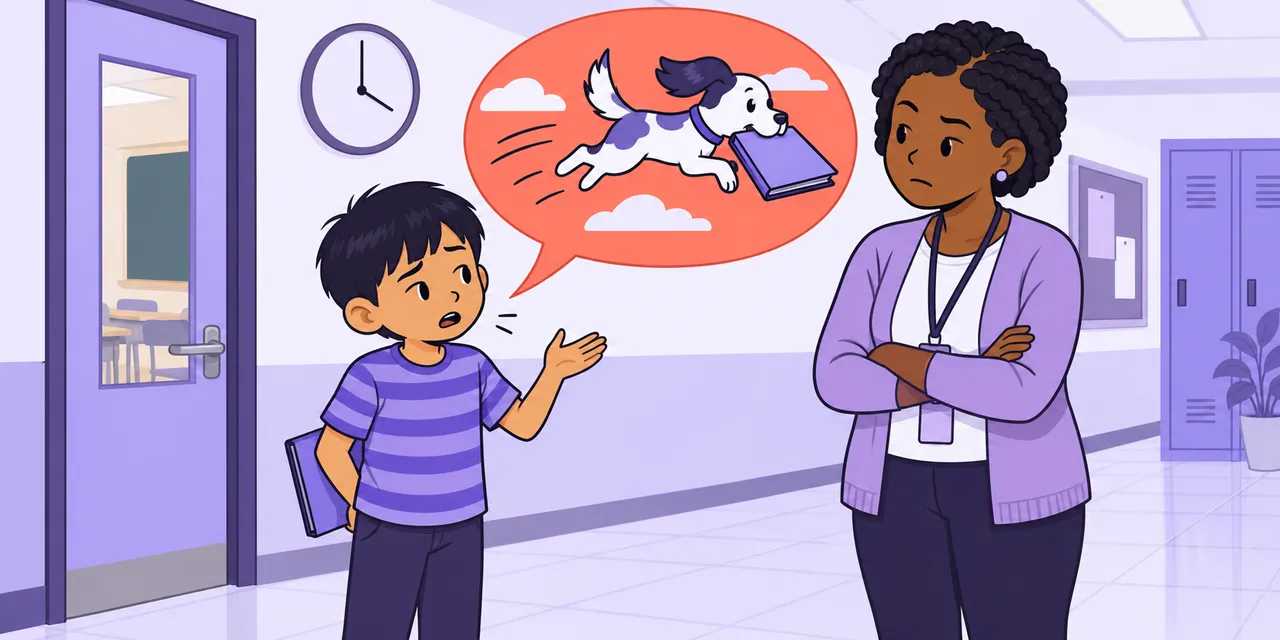 A scene showing “make up” meaning “invent (a story, excuse, etc.)”.