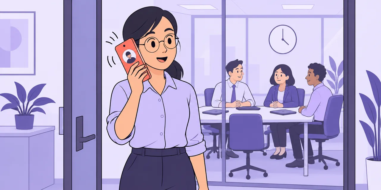 A scene showing “pick up” meaning “answer the phone”.