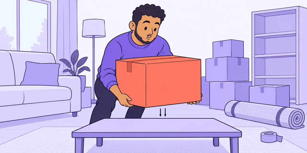 A scene showing “put down” meaning “place something on a surface”.