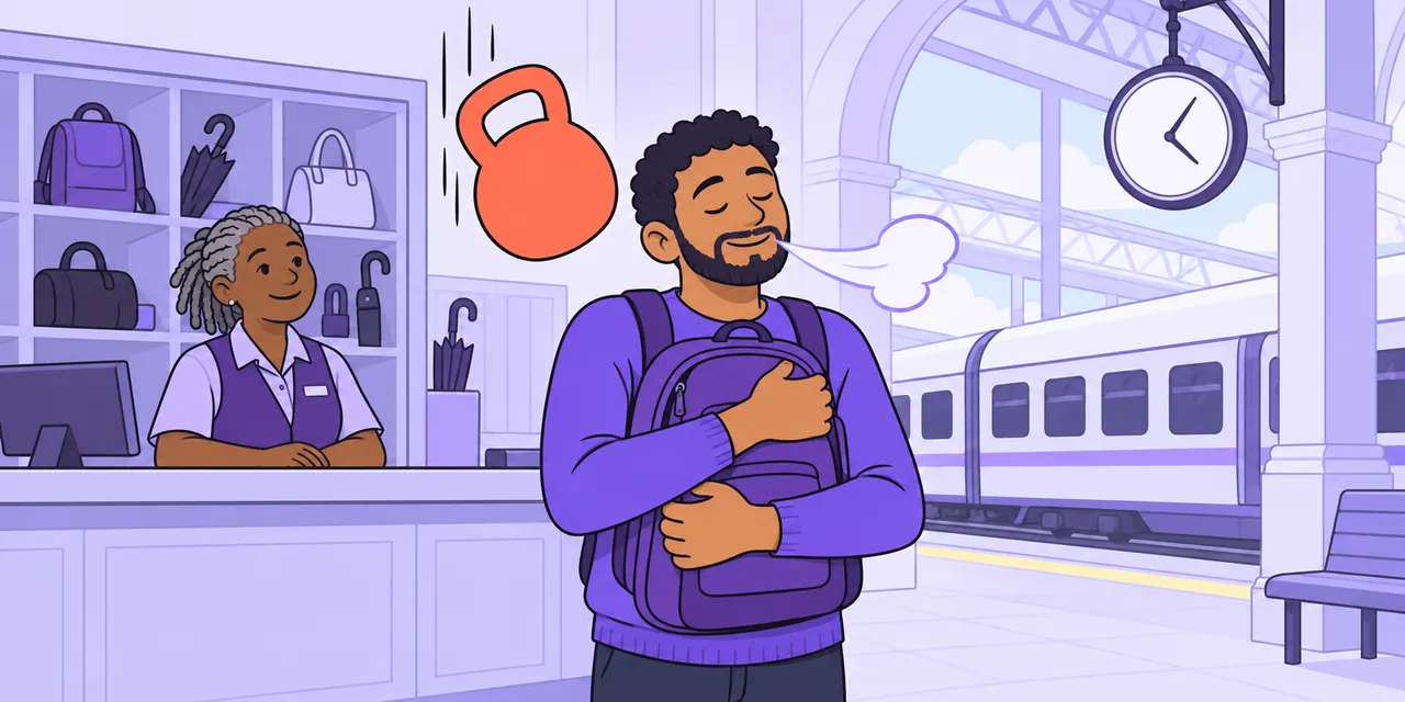 At a lost-property desk, Sam hugs his found backpack and breathes out as a heavy weight falls away.