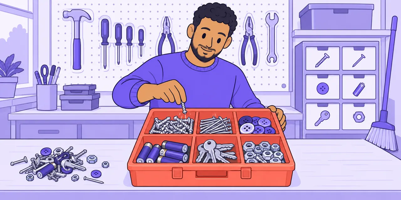 A scene showing “sort out” meaning “put things in order”.