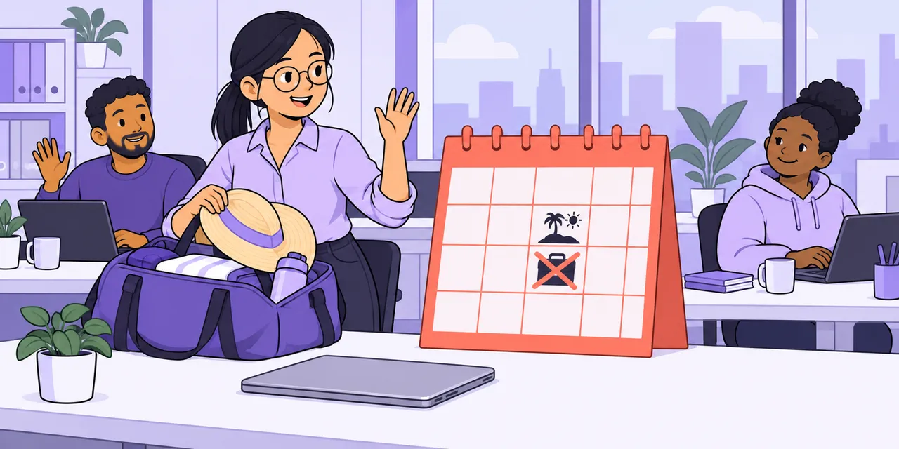 A scene showing “take off” meaning “take time away from work”.